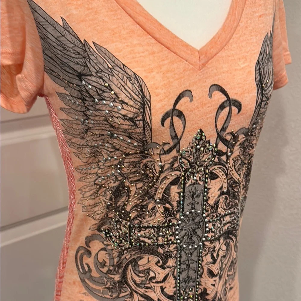 Angels & Diamonds Orange Fitted Graphic Short Sleeve Tee - Picture 6 of 7